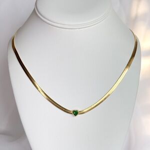 Gold Necklace with Green Heart Pendant
